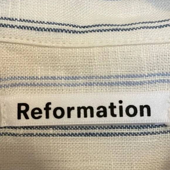 Reformation Preston Linen Top Color: Sourdough Stripe - Picture 10 of 13